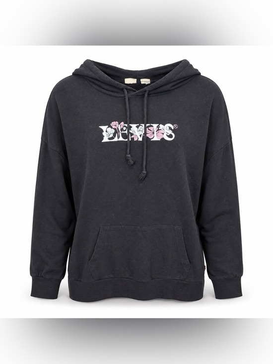 Tops - Levi’s Oversized Floral Logo Pullover Hoodie Black Medium Drop Shoulder